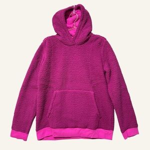 Lands' End Kids Sherpa Pullover Hoodie Size XXL/H 18-20 NWT Pink Magenta Cozy
